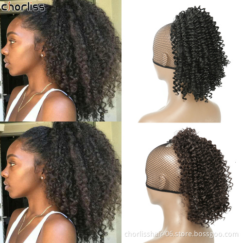 Factory Price Hot Sale Chorliss 130g Spring Twist Afro Puff Kinky Curly Short Drawstring Net Ponytail Hair Synthetic Extensions